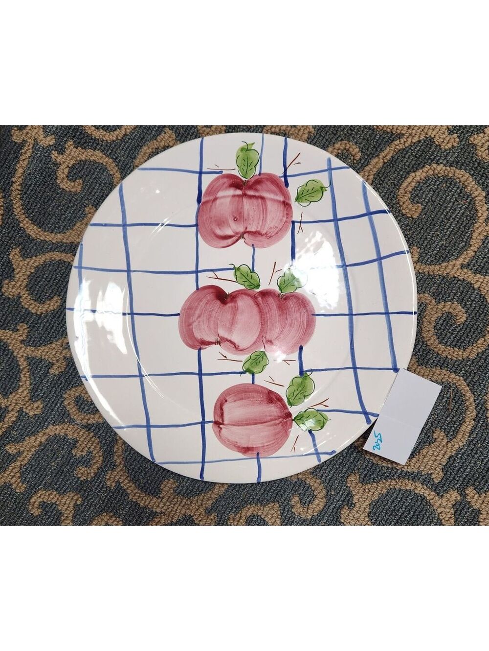Himark Portugal 14" Handpainted Ceramic Serving Platter White Blue Lattice Pink